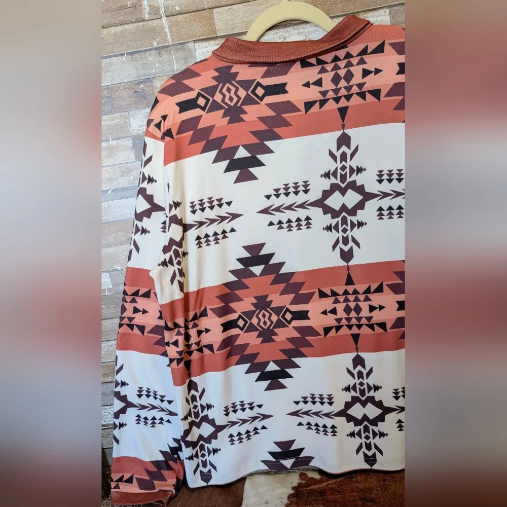 New Brown & White Aztec Top With Metal Buttons - Picture 11 of 15